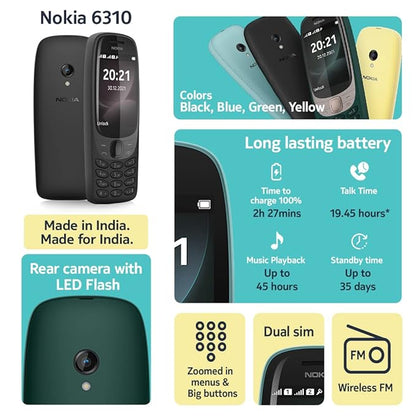 Nokia 6310 Dual SIM Keypad Phone with a 2.8” Screen, Wireless FM Radio and Rear Camera with Flash |