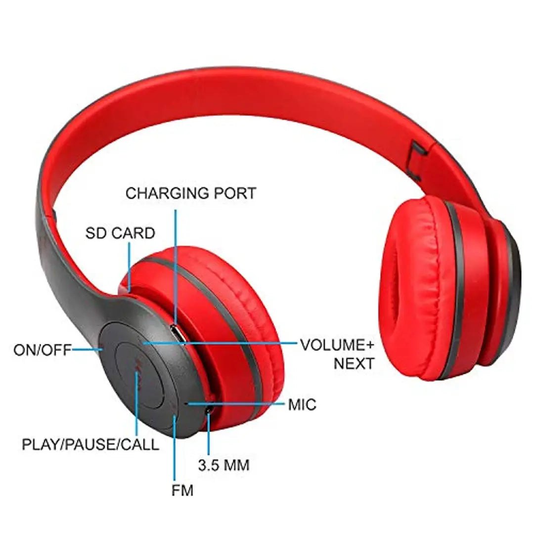 icall P47 Wireless Bluetooth Headphones Over Ear with Mic (Red)