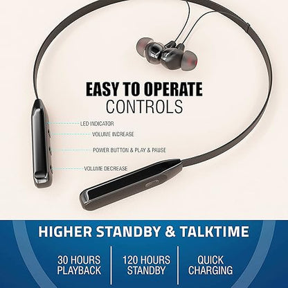 UBON CL-50 Bluetooth Earphones 5.0 Wireless with Hi-Fi Stereo Sound, 50Hrs Playtime, Lightweight Ergonomic Neckband, Water-Resistant Magnetic Earbuds, Voice Assistant & Mic (Black)