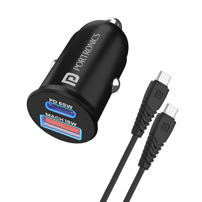 NKH 65 Watts Car Power 65 Dual Output Fast Car Charger with65W Type-C Cable (2m), 65W Type-C PD & 18W USB, Charging Adapter Compatible with Cars for iPhone & Android Smartphone, Laptop(Black)