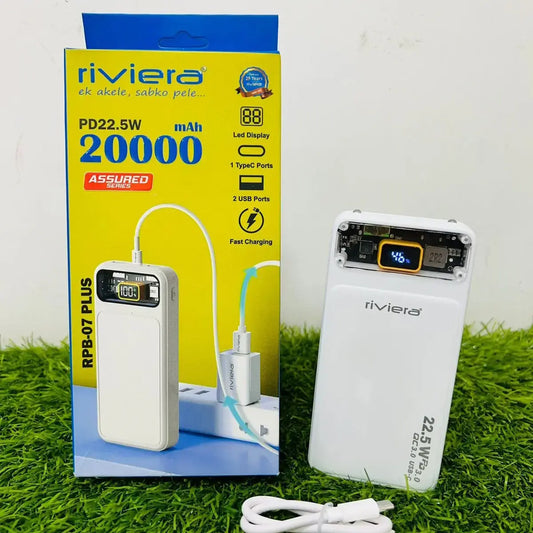 Riviera RPB-07 Newly Launched 10000mAh PD22.5W Power Bank with 3.0AMP, Input- (Micro USB + Type C), Output- (Type C + USB A), Proudly Made in India, Universal Compatibility, LED Display(Black)