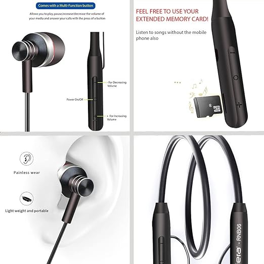 Riviera The Brand of New ERA Rnb-06 Bluetooth Neckband Earphones,180 Hours Music Playtime,5U Speakers,in-Ear Wireless Headphones with Hd Mic (Bis Approved)-Free Velvet Pouch Inside(Black)