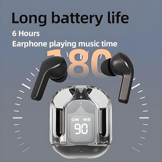 Ultrapod Wireless Bluetooth In Ear Earbuds, Transparent Charging Case, Active Noise Cancellation, Led Digital Display, Bluetooth Earphones, Touch Control, Water Resistant (Black)