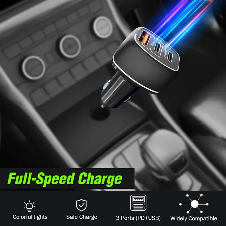 Ubon CH-353, 100W Fast Car Charger Adapter, Dual PD+USB C Ports Super 3 in 1 Compatible with All Smartphones & Tablets,Overheating Protection | Short-Circuit Protection | Overvoltage