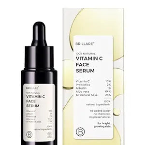 Brillare 10% Vitamin C Serum, Bright & Glowing Skin with Probiotics & Aloe Vera, Reduces Dull Skin Tone & Dark Spots, 100% Natural Face Serum, 30ml