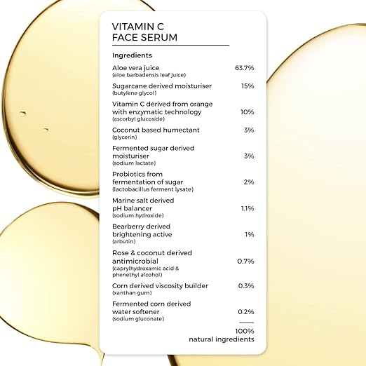 Brillare 10% Vitamin C Serum, Bright & Glowing Skin with Probiotics & Aloe Vera, Reduces Dull Skin Tone & Dark Spots, 100% Natural Face Serum, 30ml