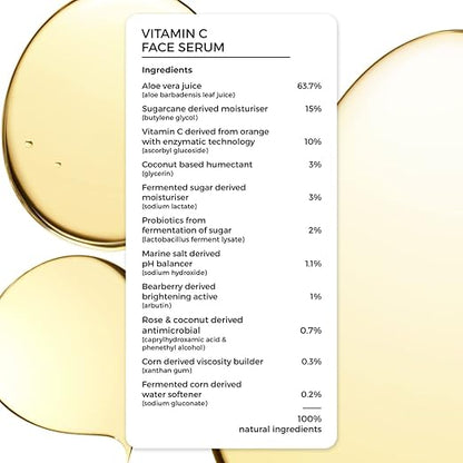 Brillare 10% Vitamin C Serum, Bright & Glowing Skin with Probiotics & Aloe Vera, Reduces Dull Skin Tone & Dark Spots, 100% Natural Face Serum, 30ml