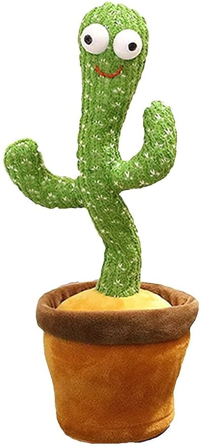 SUPER TOY Dancing Cactus Talking Plush Toy with Singing & Recording Function Rechargeable - Repeat What You Say Electronic Light Up Interactive Toy for Toddler with USB Charging Cable