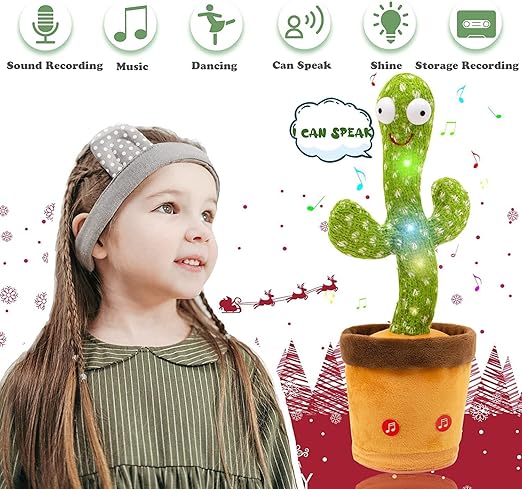 SUPER TOY Dancing Cactus Talking Plush Toy with Singing & Recording Function Rechargeable - Repeat What You Say Electronic Light Up Interactive Toy for Toddler with USB Charging Cable