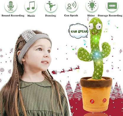 SUPER TOY Dancing Cactus Talking Plush Toy with Singing & Recording Function Rechargeable - Repeat What You Say Electronic Light Up Interactive Toy for Toddler with USB Charging Cable