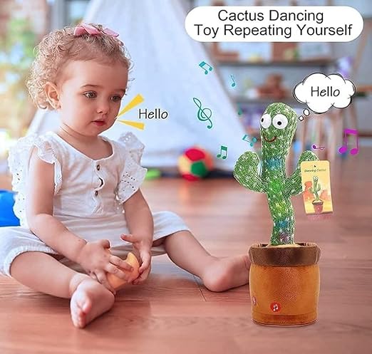 SUPER TOY Dancing Cactus Talking Plush Toy with Singing & Recording Function Rechargeable - Repeat What You Say Electronic Light Up Interactive Toy for Toddler with USB Charging Cable