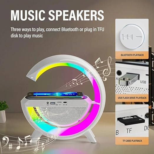 VEHOP Multi-Function Bluetooth Speaker Lamp with Wireless Fast Charging, RGB Light with 8 Music Sync Modes, Dimmable Night Light Bedside Lamp for Android & iOS