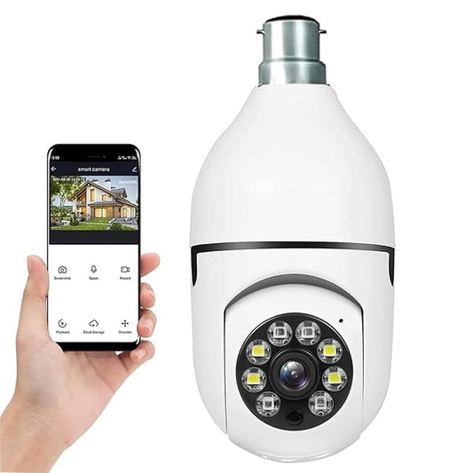 Eyetech 360 Light Bulb Wireless IP WiFi Camera, Bulb Camera 360 1080p WiFi Auto Rotation Fish Eye 360 Degree Panoramic Mini Lamp IR CCTV 1080p Video Home Security Light Wireless Camera