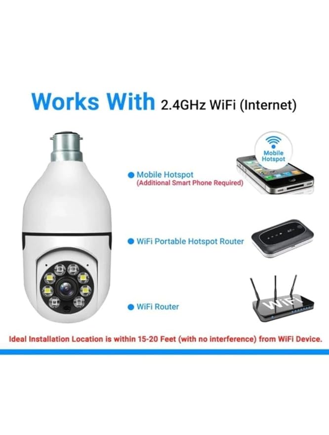 Eyetech 360 Light Bulb Wireless IP WiFi Camera, Bulb Camera 360 1080p WiFi Auto Rotation Fish Eye 360 Degree Panoramic Mini Lamp IR CCTV 1080p Video Home Security Light Wireless Camera