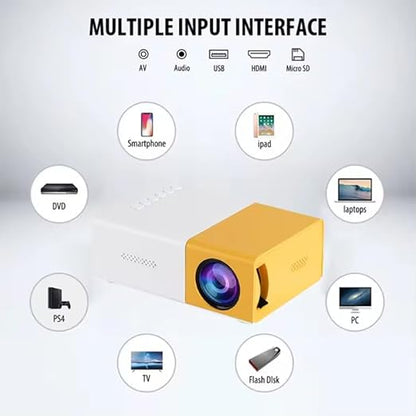 Technoview Pro Mini Portable LED Projector with Multiple Interfaces Like AV, Audio, USB, HDMI, Micro SD, Film Projector for Children's, Home Cinema, Compatible with Smartphone/Laptop/PS4/Firestick