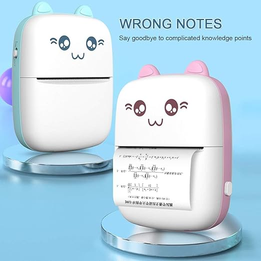 Mini Bluetooth Thermal Printer, Portable Label Printer Inkfree Printer for Android & iOS System, Black on White Thermal Printer with Roll of Print Paper, Stickers