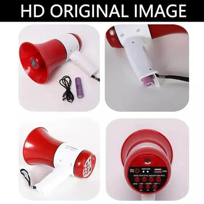 kh Handheld Megaphone with Loud Speaker Built-in Gayatri Mantra, Recorder USB Memory Card Input Announcing Talk Record Play Siren Music, Rechargeable Battery Included with Dog Bark Voice