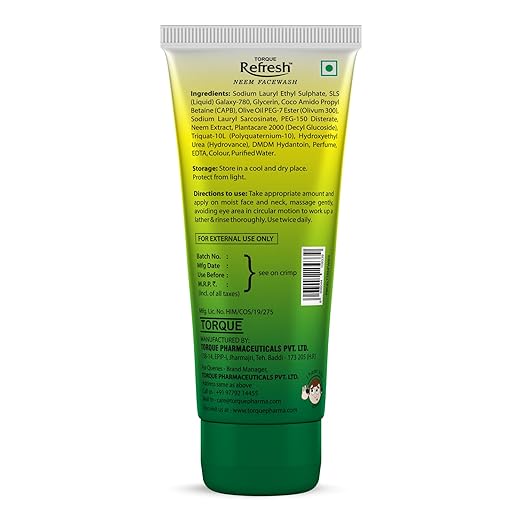 Torque Refresh Neem Face Wash for Acne & Pimples |Pure Neem Extract |Cleanses and Soothes skin|