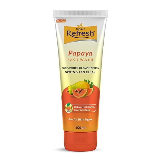 Torque Refresh Papaya Face Wash | For Visibly Glowing Skin | Spots & Tan Clear Facewash | Active Fruit Boosters | Reduces Pigmentation | For All Skin Types - 100ml